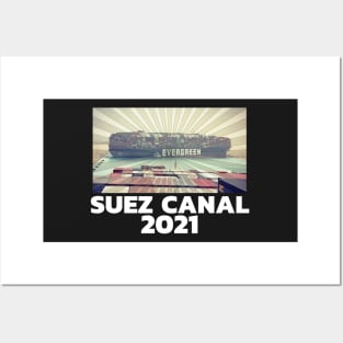 Suez Canal 2021 - EverGreen Ever Given Cargo Ship Retro Sunset Posters and Art